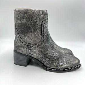 Franco Sarto Womens Size 5 Liliana‎ Pewter Silver Leather Chelsea Boots Size NEW